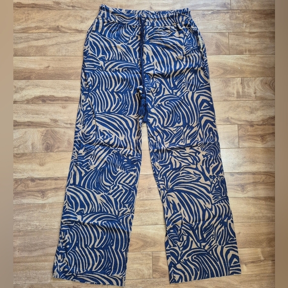 Joie Linen Blend Blue Beige Wide Leg Zebra Print Pants – Size XS - Picture 1 of 5